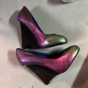 Size 6 Custom Upcycled David Dixon Vintage metallic ombre Wedges